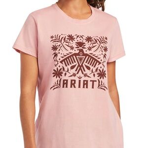 Ariat Light Pink Tee with Brown Floral Thunderbird Graphic